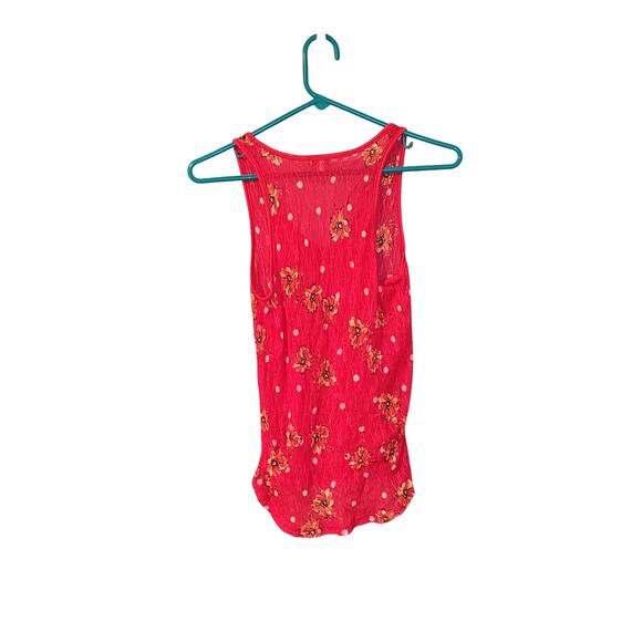 Lily Star Size Juniors Large REd Stretchy Sheer Floral Tank Top Polka Dot Summer - Picture 2 of 8